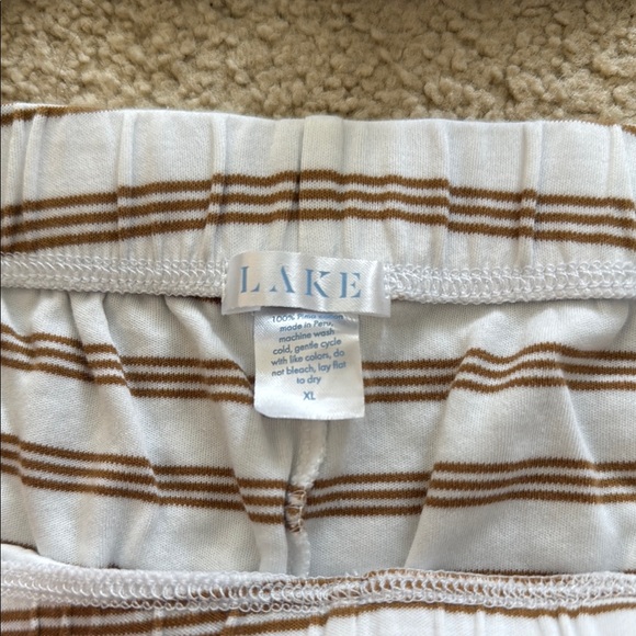 LAKE Tan and White Striped 100% Pima Cotton Pajama Set for Cozy Nights - Picture 2 of 5